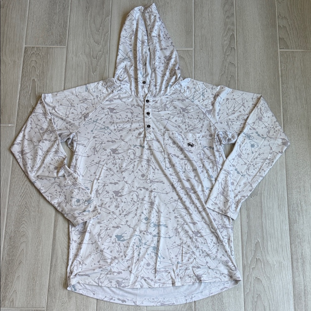 SWC Men's White Patterned Fishing Hoodie Shirt